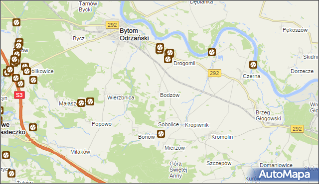 mapa Bodzów gmina Bytom Odrzański, Bodzów gmina Bytom Odrzański na mapie Targeo