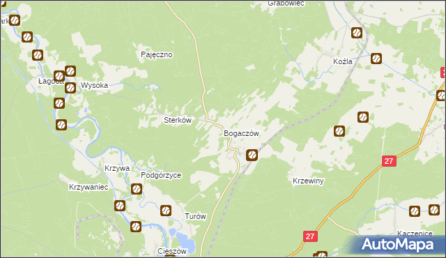 mapa Bogaczów gmina Nowogród Bobrzański, Bogaczów gmina Nowogród Bobrzański na mapie Targeo