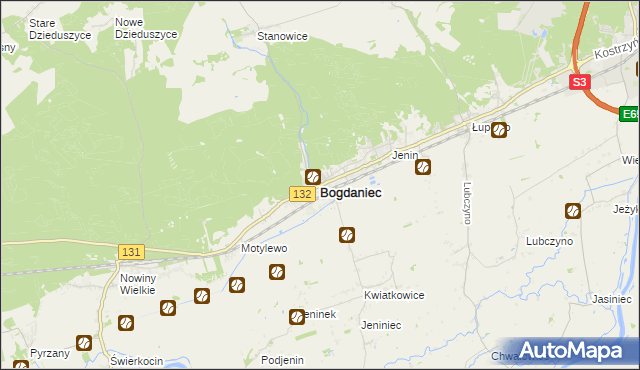 mapa Bogdaniec powiat gorzowski, Bogdaniec powiat gorzowski na mapie Targeo