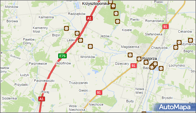 mapa Bogumiłów gmina Rozprza, Bogumiłów gmina Rozprza na mapie Targeo