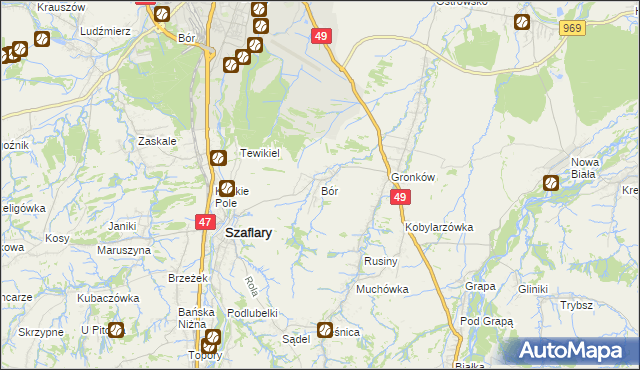 mapa Bór gmina Szaflary, Bór gmina Szaflary na mapie Targeo