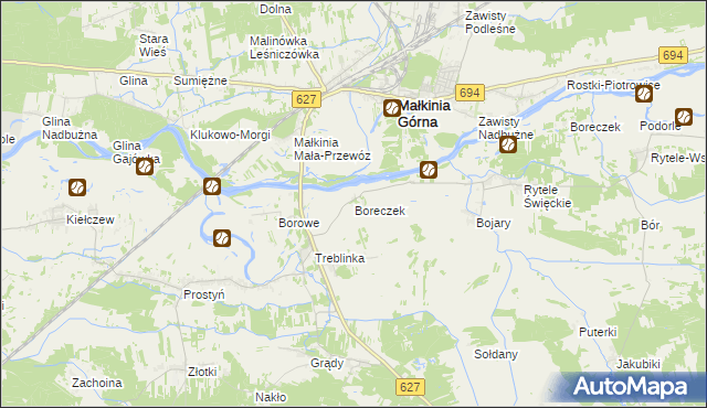 mapa Boreczek gmina Małkinia Górna, Boreczek gmina Małkinia Górna na mapie Targeo