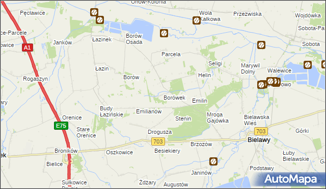 mapa Borówek gmina Bielawy, Borówek gmina Bielawy na mapie Targeo