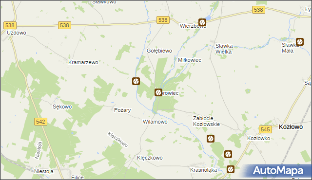 mapa Borowiec gmina Kozłowo, Borowiec gmina Kozłowo na mapie Targeo