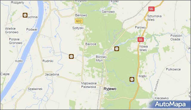 mapa Borowy Młyn gmina Ryjewo, Borowy Młyn gmina Ryjewo na mapie Targeo