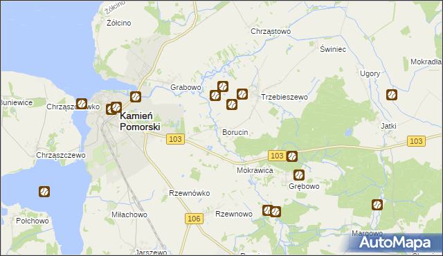 mapa Borucin gmina Kamień Pomorski, Borucin gmina Kamień Pomorski na mapie Targeo