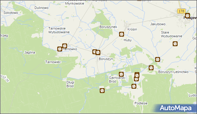 mapa Boruszyn gmina Połajewo, Boruszyn gmina Połajewo na mapie Targeo