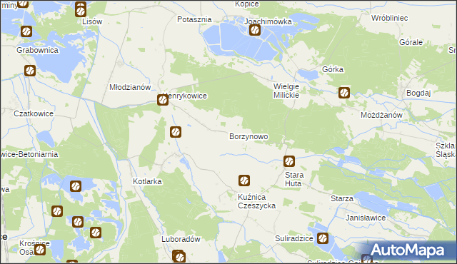 mapa Borzynowo gmina Milicz, Borzynowo gmina Milicz na mapie Targeo