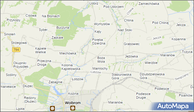 mapa Boża Wola gmina Wolbrom, Boża Wola gmina Wolbrom na mapie Targeo