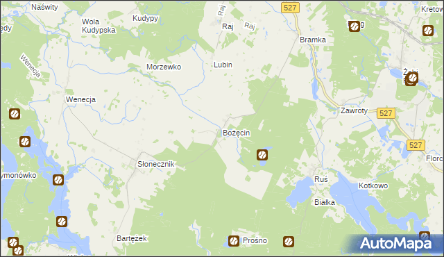 mapa Bożęcin gmina Morąg, Bożęcin gmina Morąg na mapie Targeo