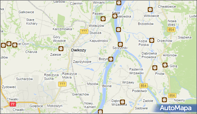 mapa Bożydar gmina Dwikozy, Bożydar gmina Dwikozy na mapie Targeo