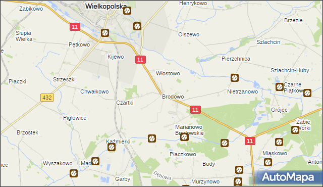 mapa Brodowo gmina Środa Wielkopolska, Brodowo gmina Środa Wielkopolska na mapie Targeo