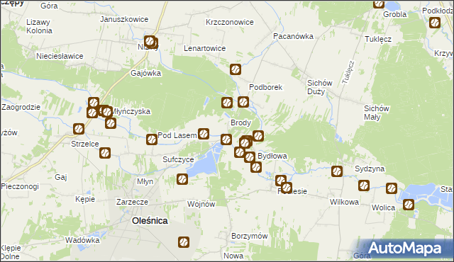 mapa Brody Duże gmina Oleśnica, Brody Duże gmina Oleśnica na mapie Targeo