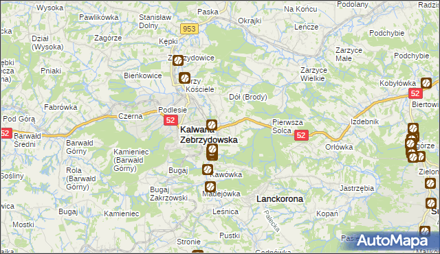 mapa Brody gmina Kalwaria Zebrzydowska, Brody gmina Kalwaria Zebrzydowska na mapie Targeo