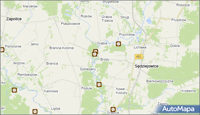 mapa Brody gmina Sędziejowice, Brody gmina Sędziejowice na mapie Targeo