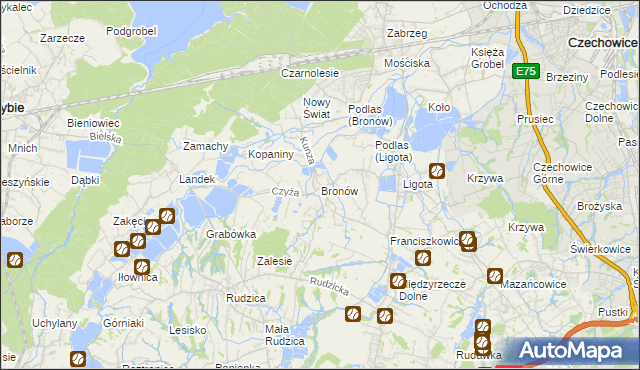 mapa Bronów gmina Czechowice-Dziedzice, Bronów gmina Czechowice-Dziedzice na mapie Targeo