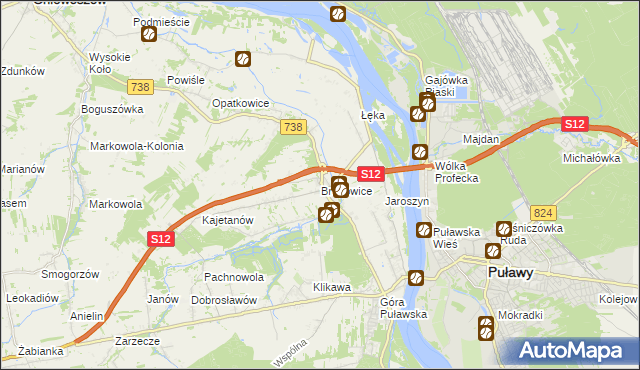 mapa Bronowice gmina Puławy, Bronowice gmina Puławy na mapie Targeo