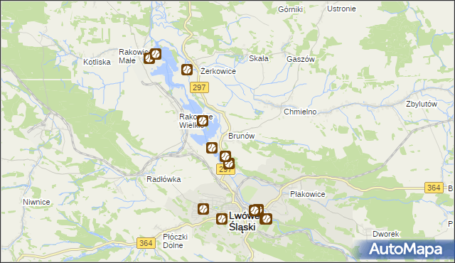 mapa Brunów gmina Lwówek Śląski, Brunów gmina Lwówek Śląski na mapie Targeo