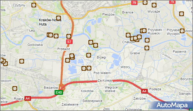 mapa Brzegi gmina Wieliczka, Brzegi gmina Wieliczka na mapie Targeo