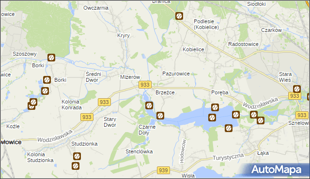 mapa Brzeźce gmina Pszczyna, Brzeźce gmina Pszczyna na mapie Targeo