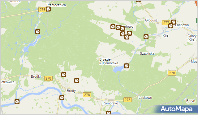 mapa Brzezie k. Pomorska, Brzezie k. Pomorska na mapie Targeo