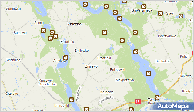 mapa Brzezinki gmina Zbiczno, Brzezinki gmina Zbiczno na mapie Targeo