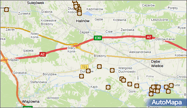 mapa Brzeziny gmina Halinów, Brzeziny gmina Halinów na mapie Targeo