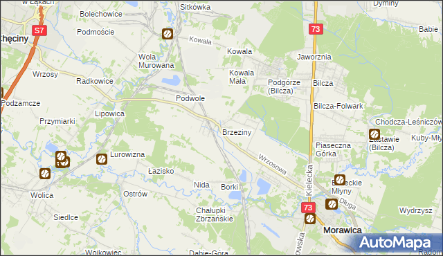 mapa Brzeziny gmina Morawica, Brzeziny gmina Morawica na mapie Targeo