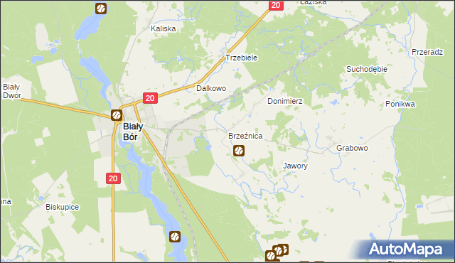 mapa Brzeźnica gmina Biały Bór, Brzeźnica gmina Biały Bór na mapie Targeo