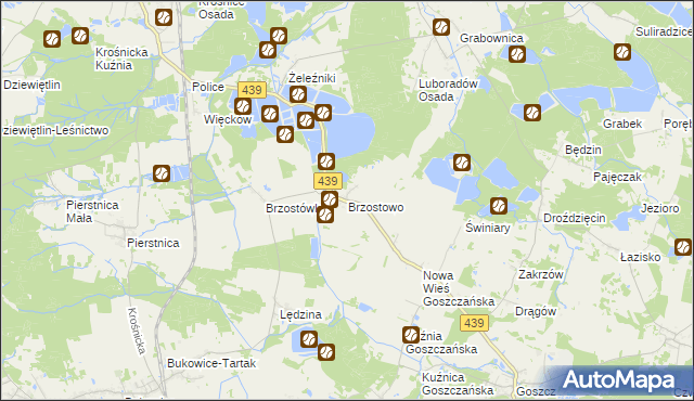 mapa Brzostowo gmina Krośnice, Brzostowo gmina Krośnice na mapie Targeo