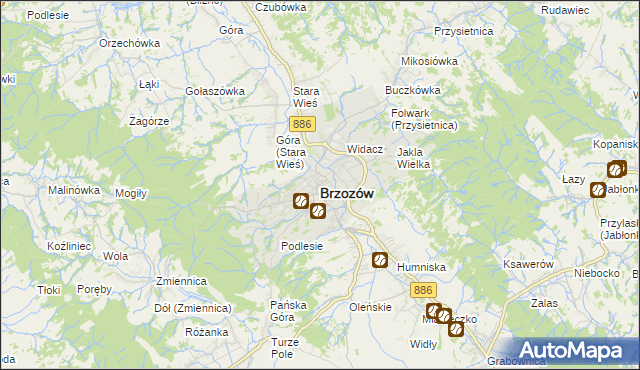 mapa Brzozów, Brzozów na mapie Targeo