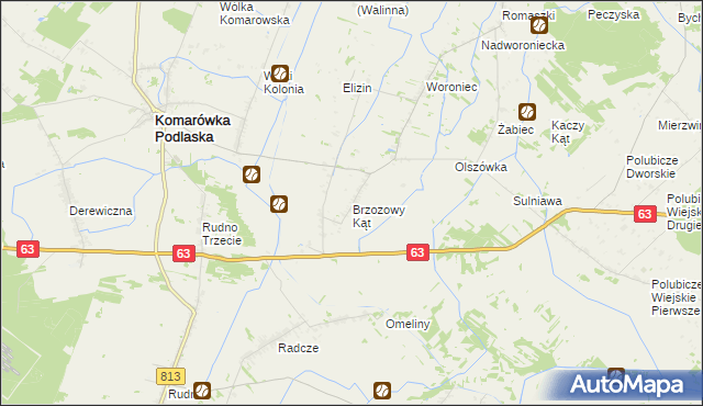 mapa Brzozowy Kąt gmina Komarówka Podlaska, Brzozowy Kąt gmina Komarówka Podlaska na mapie Targeo