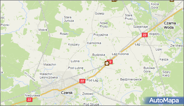 mapa Budziska gmina Czersk, Budziska gmina Czersk na mapie Targeo