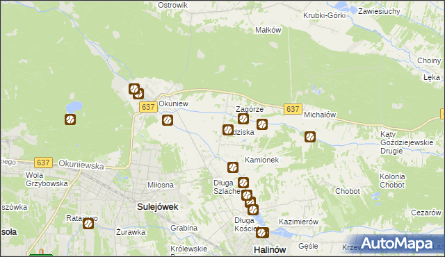 mapa Budziska gmina Halinów, Budziska gmina Halinów na mapie Targeo