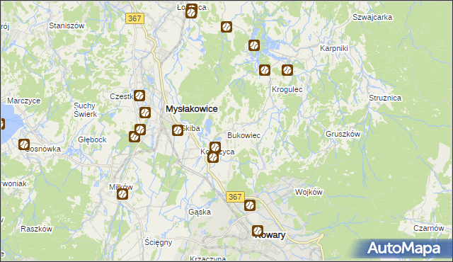 mapa Bukowiec gmina Mysłakowice, Bukowiec gmina Mysłakowice na mapie Targeo