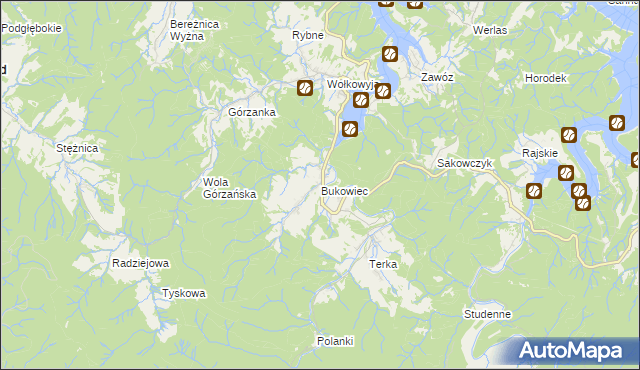 mapa Bukowiec gmina Solina, Bukowiec gmina Solina na mapie Targeo