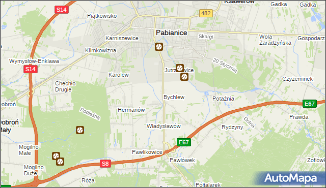 mapa Bychlew, Bychlew na mapie Targeo