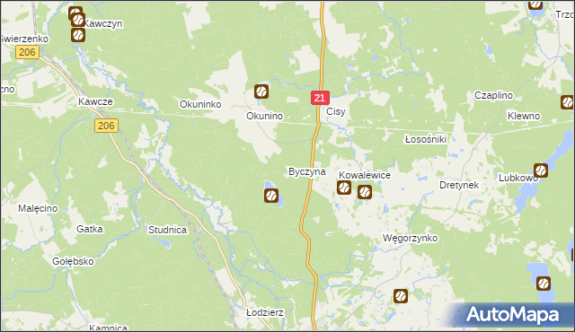 mapa Byczyna gmina Miastko, Byczyna gmina Miastko na mapie Targeo