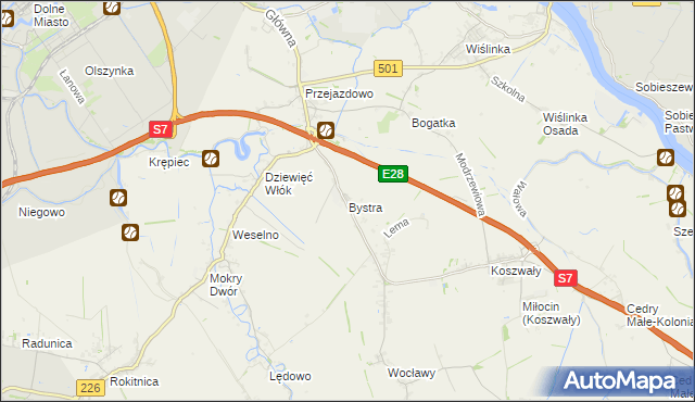 mapa Bystra gmina Pruszcz Gdański, Bystra gmina Pruszcz Gdański na mapie Targeo