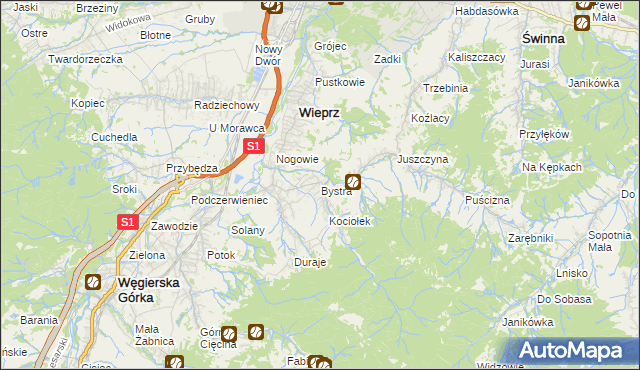 mapa Bystra gmina Radziechowy-Wieprz, Bystra gmina Radziechowy-Wieprz na mapie Targeo