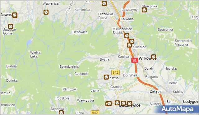 mapa Bystra gmina Wilkowice, Bystra gmina Wilkowice na mapie Targeo