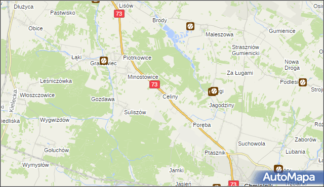 mapa Celiny gmina Chmielnik, Celiny gmina Chmielnik na mapie Targeo
