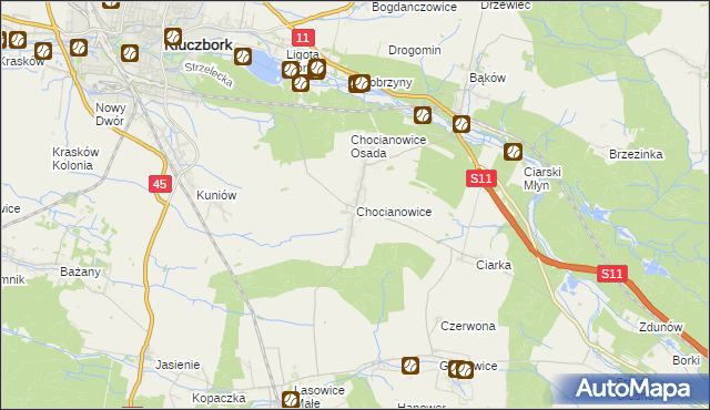 mapa Chocianowice gmina Lasowice Wielkie, Chocianowice gmina Lasowice Wielkie na mapie Targeo