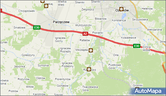 mapa Chociszew gmina Parzęczew, Chociszew gmina Parzęczew na mapie Targeo