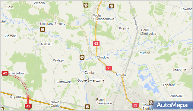 mapa Chodów gmina Siedlce, Chodów gmina Siedlce na mapie Targeo