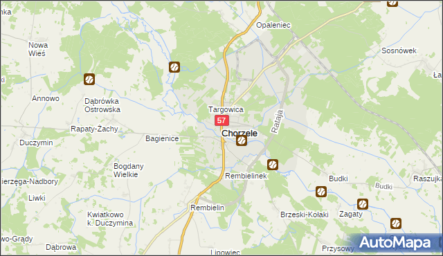 mapa Chorzele powiat przasnyski, Chorzele powiat przasnyski na mapie Targeo