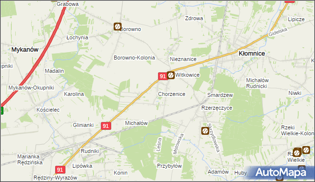 mapa Chorzenice gmina Kłomnice, Chorzenice gmina Kłomnice na mapie Targeo