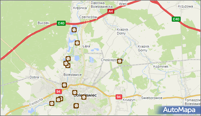 mapa Chościszowice, Chościszowice na mapie Targeo