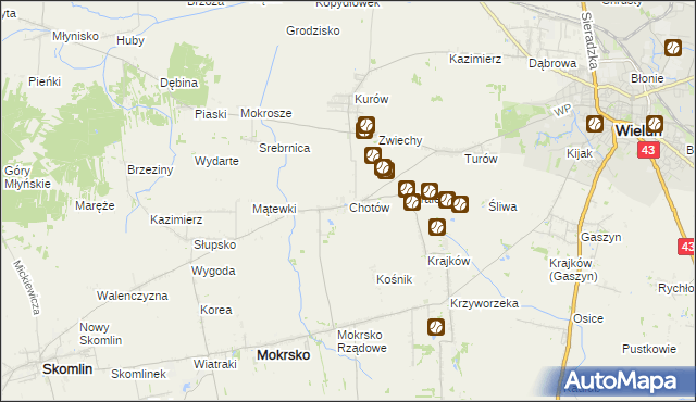 mapa Chotów gmina Mokrsko, Chotów gmina Mokrsko na mapie Targeo