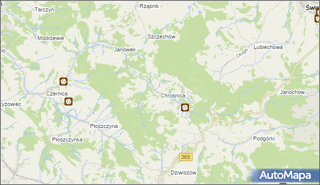 mapa Chrośnica gmina Jeżów Sudecki, Chrośnica gmina Jeżów Sudecki na mapie Targeo